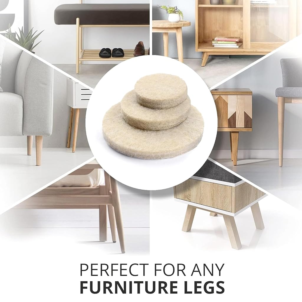 HASTHIP® 80Pcs Felt Furniture Pads for Chair & Table Legs - 3 Sizes Round Floor Protectors 2/3/4cm - Self-Adhesive, Non-Slip, Anti-Scratch, Noise Reduction Felt Pads for Hardwood & Tile