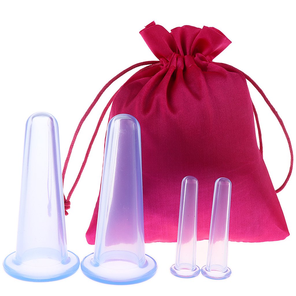 4pcs Silicone Vacuum Cupping Cups Massage Set with Bag Face Body Cups for Wrinkle Reducer,Collagen Stimulator,Pain Relief