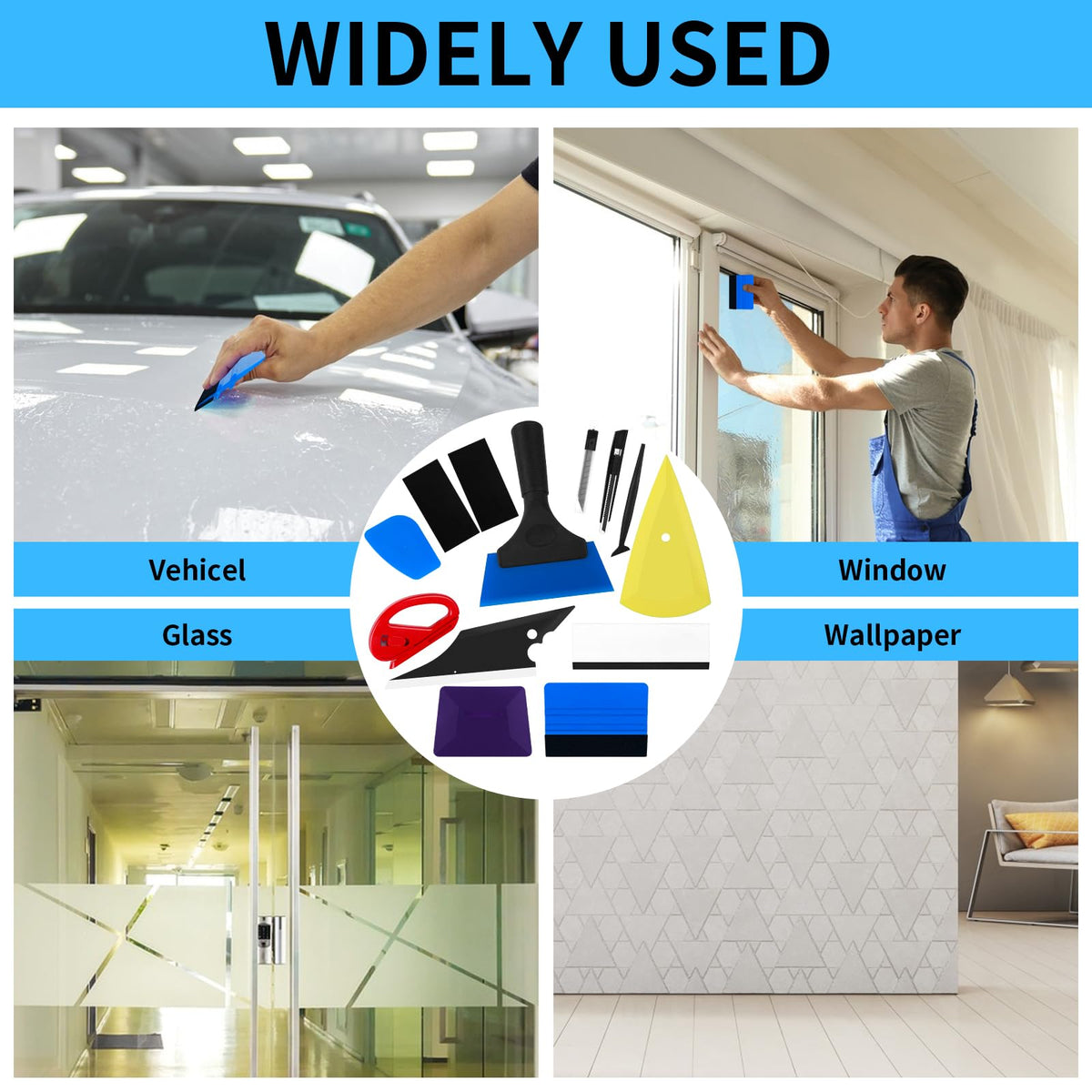 HASTHIP® Kit de Herramientas para Tintado de Ventanas Coche 12 Piezas,Incluye Espátula con Borde Fieltro,Cuchillo Retráctil y Cortador Vinilo Juego Profesional para Envoltura y