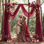 HASTHIP Net Curtain for Wedding and Festive Decor featuring Sheer Lace Design 0.75x6 m | Burgundy Red Fabric for DIY Crafts and Backdrops