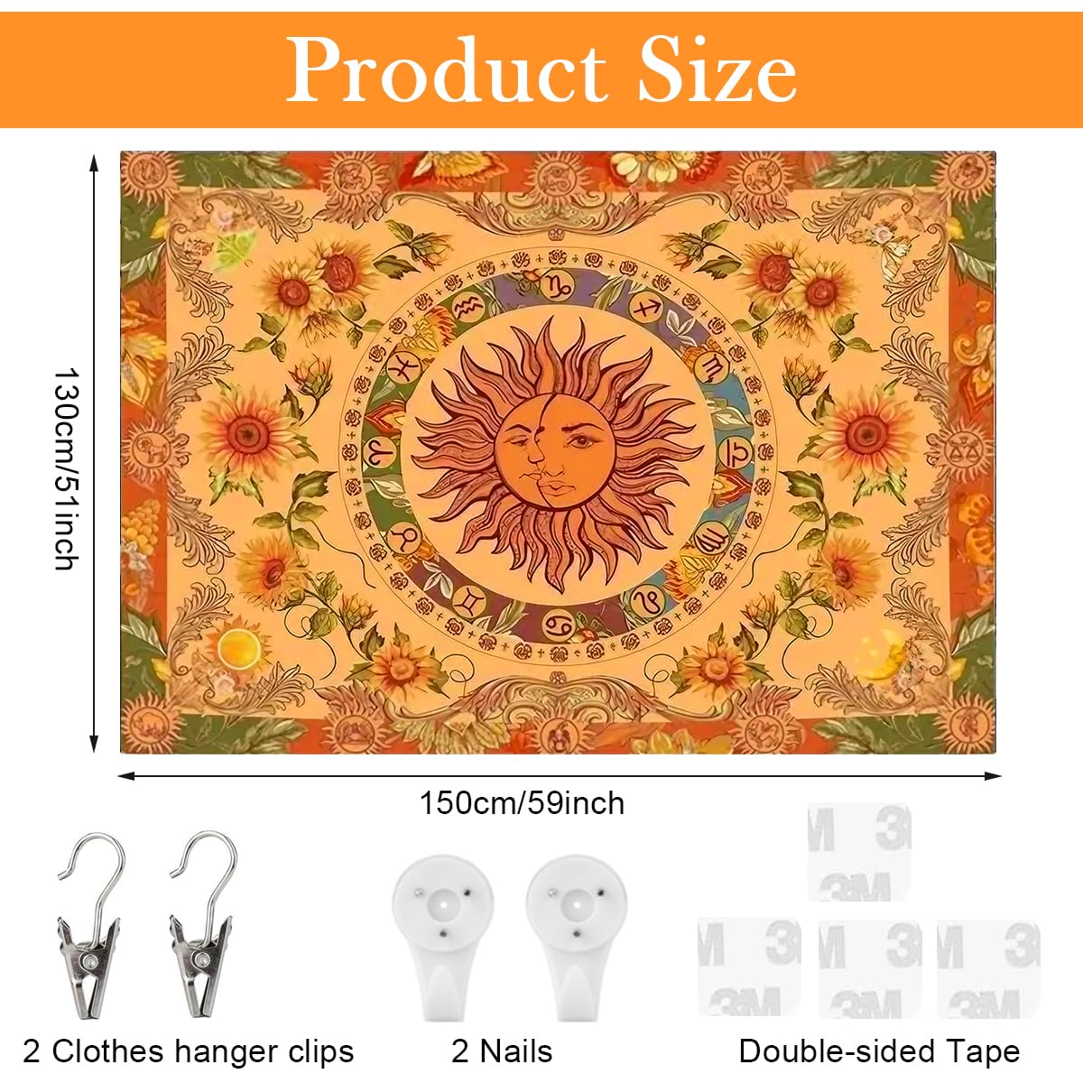 HASTHIP Sun and Moon Tapestry for Bedroom and Living Room Decor 51x59 in | Soft Polyester Wall Hanging