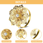 HASTHIP Napkin Rings for Dinner Table featuring Flower Rhinestone Design 6 Pcs Gold Set