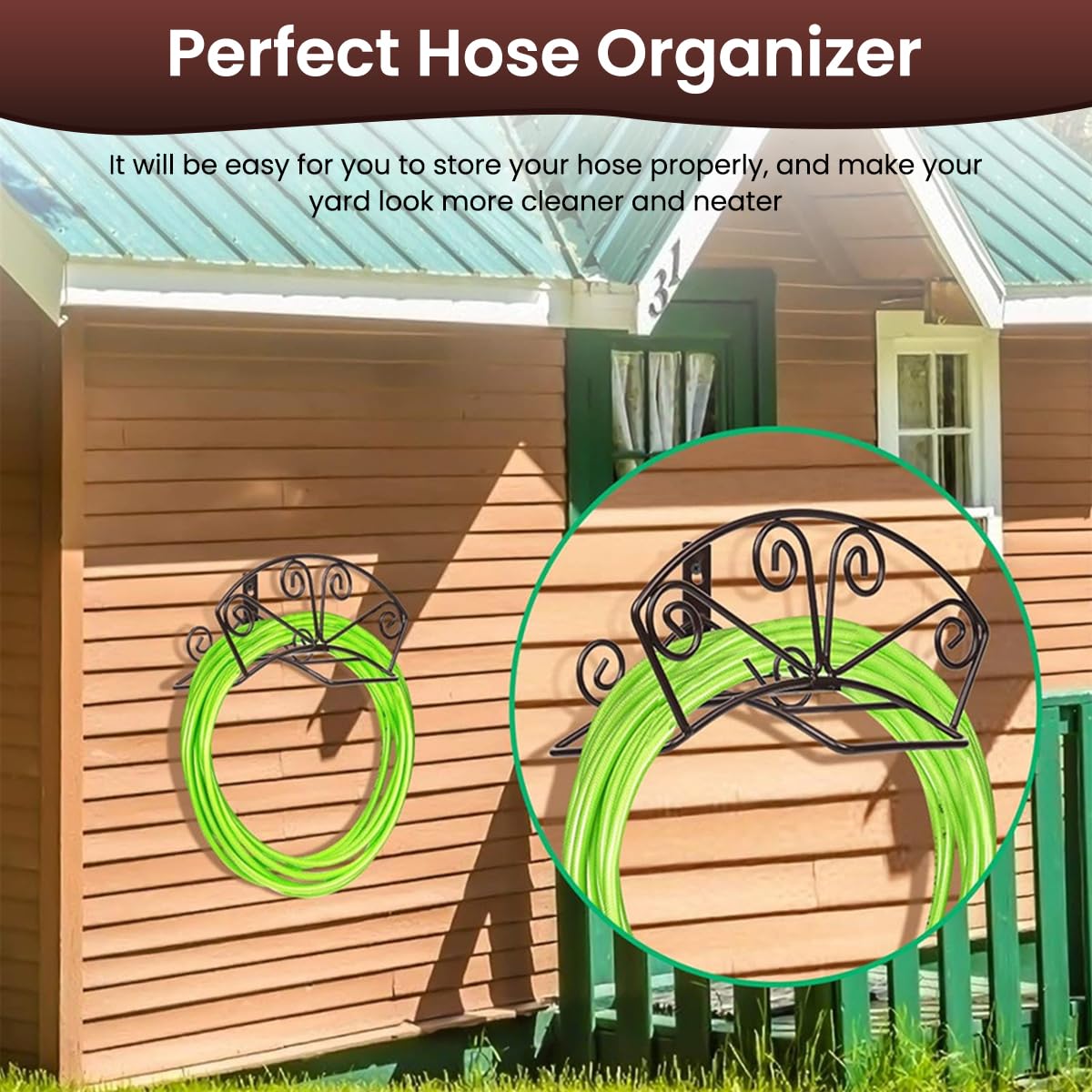 HASTHIP Garden Hose Hanger for Wall Mounting with Cast Iron Hook 33.5x14.5x17.8cm | Rustproof Outdoor Storage