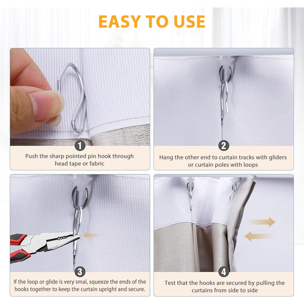 HASTHIP Curtain Hooks for Pleated Drapes featuring Uniform Pleat Design and 100Pcs Set | 1.25 in Heavy Duty Hooks