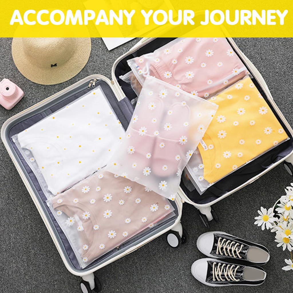 HASTHIP Clothing Storage Bags for Travel and Home with Zip Lock | 10 Pcs Matte PEVA Daisy Print