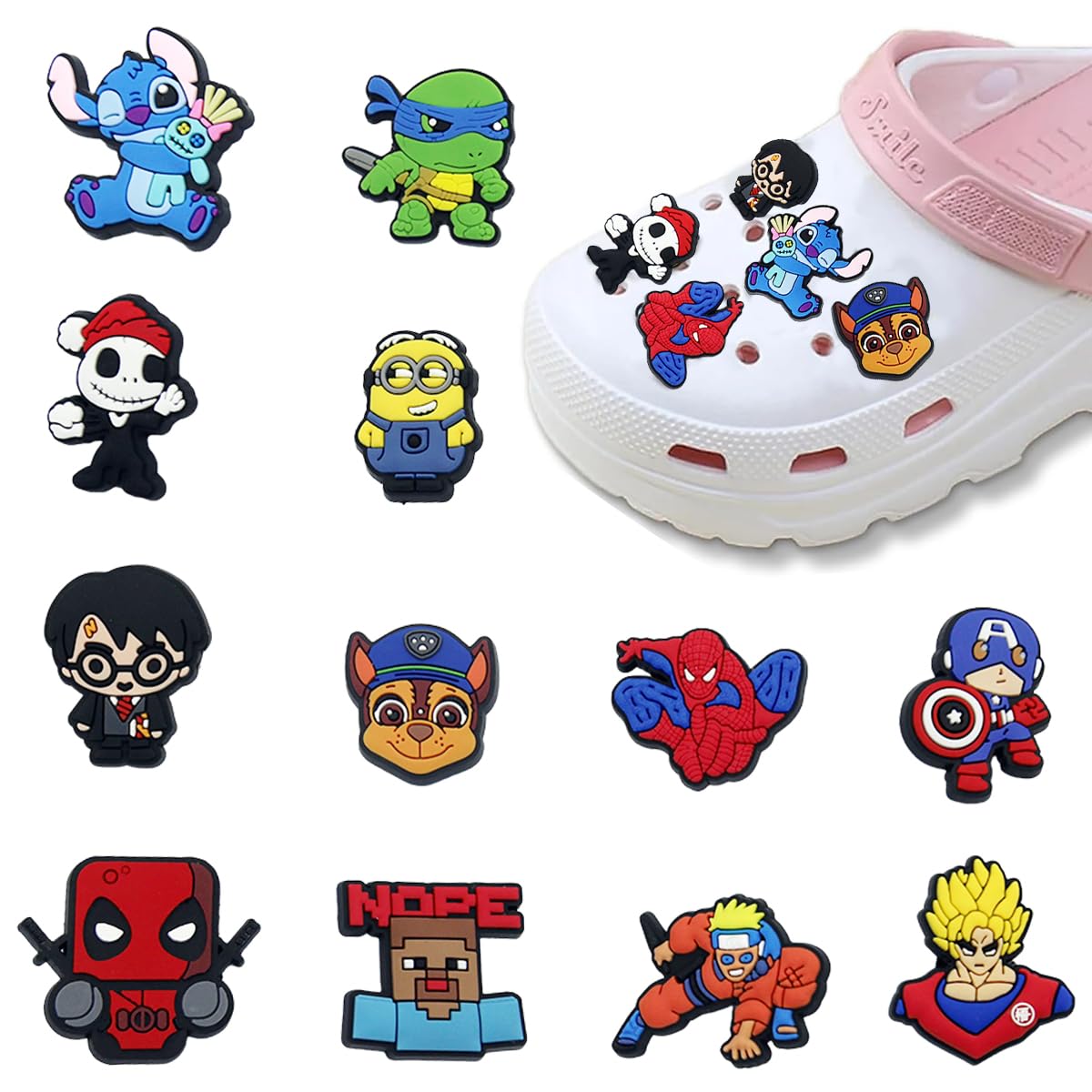 HASTHIP® Plastic 12Pcs Cartoon Charms For Clogs Slipper Decoration Diy Color Charms Cartoon Spider Man Rubber Charms For Clogs Slipper Casual Clogs Decoration For Kids Charms Fashion Clogs Charms