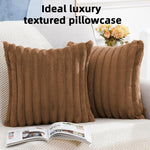 HASTHIP Faux Rabbit Fur Cushion Covers 18x18 Inch with Hidden Zipper | Khaki Set of 2