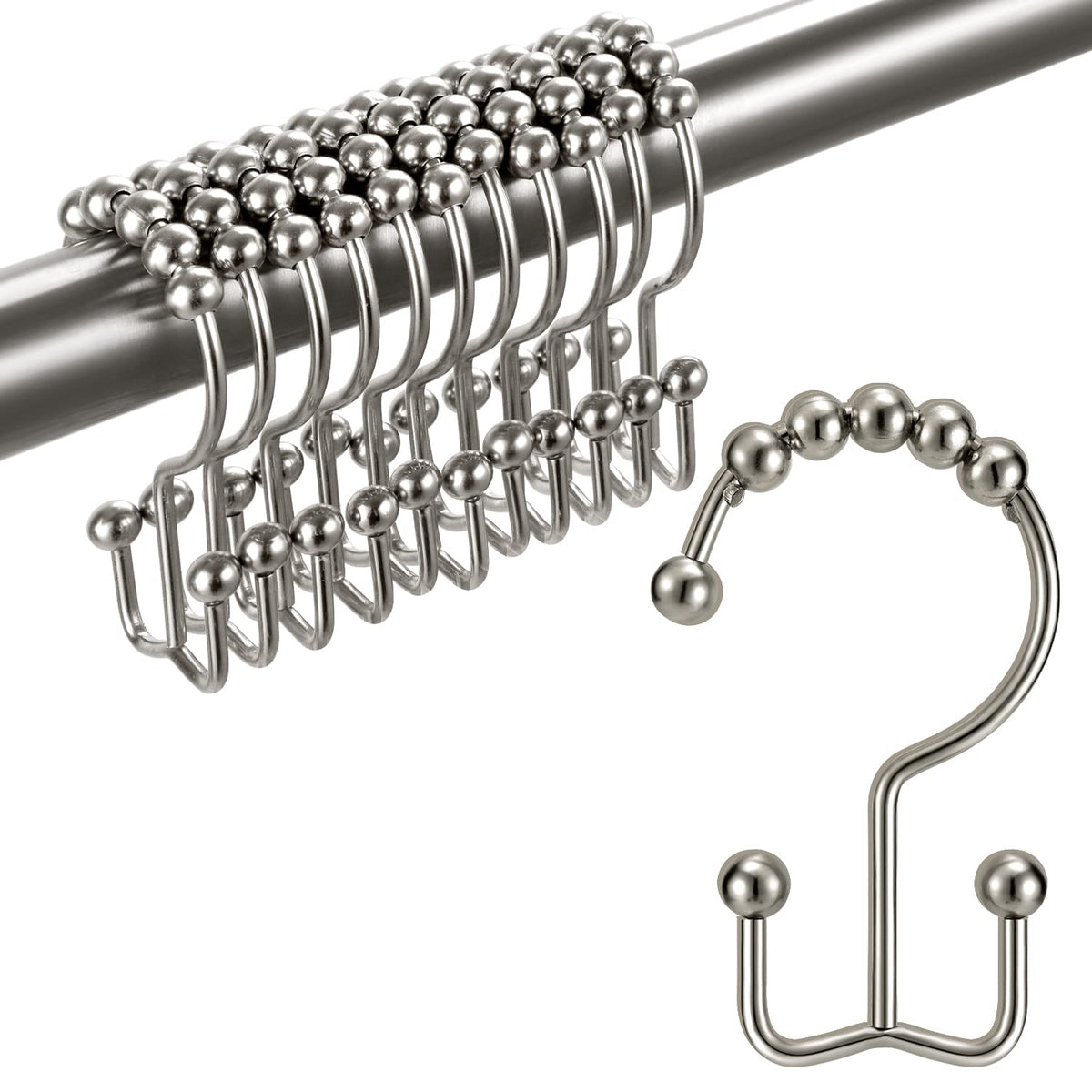 HASTHIP® 12PCS Metal Double Shower Curtain Hooks,