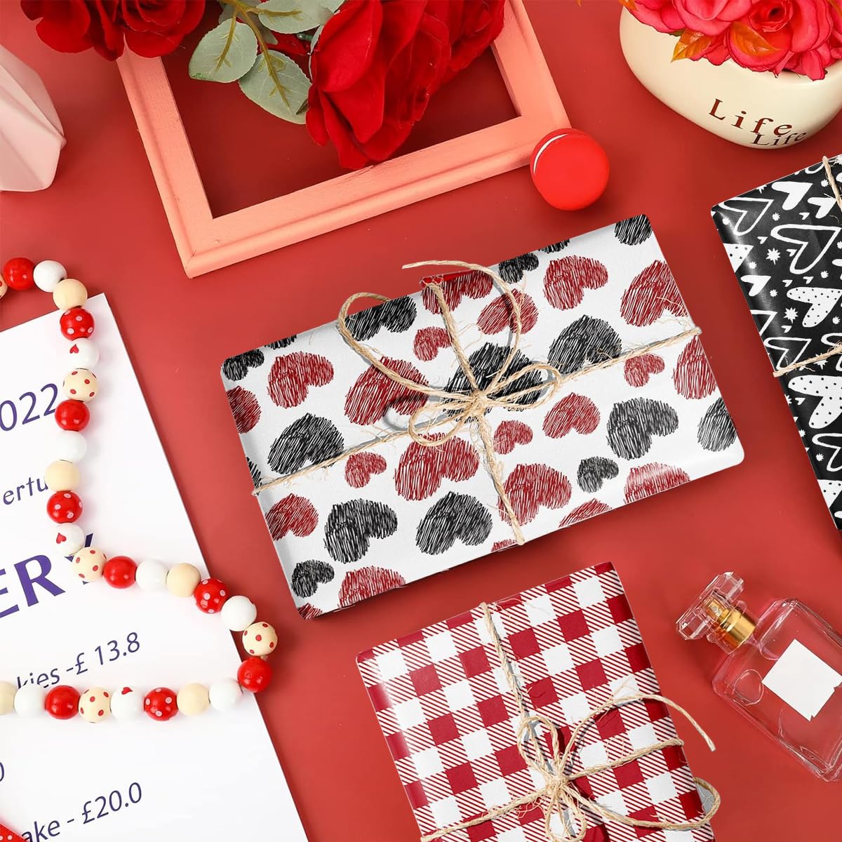 HASTHIP Gift Wrapping Paper for Valentine’s Day and Parties featuring 12 Sheets 26.7x16.7 in | Heart and Love Designs for Craft & Gift Packing