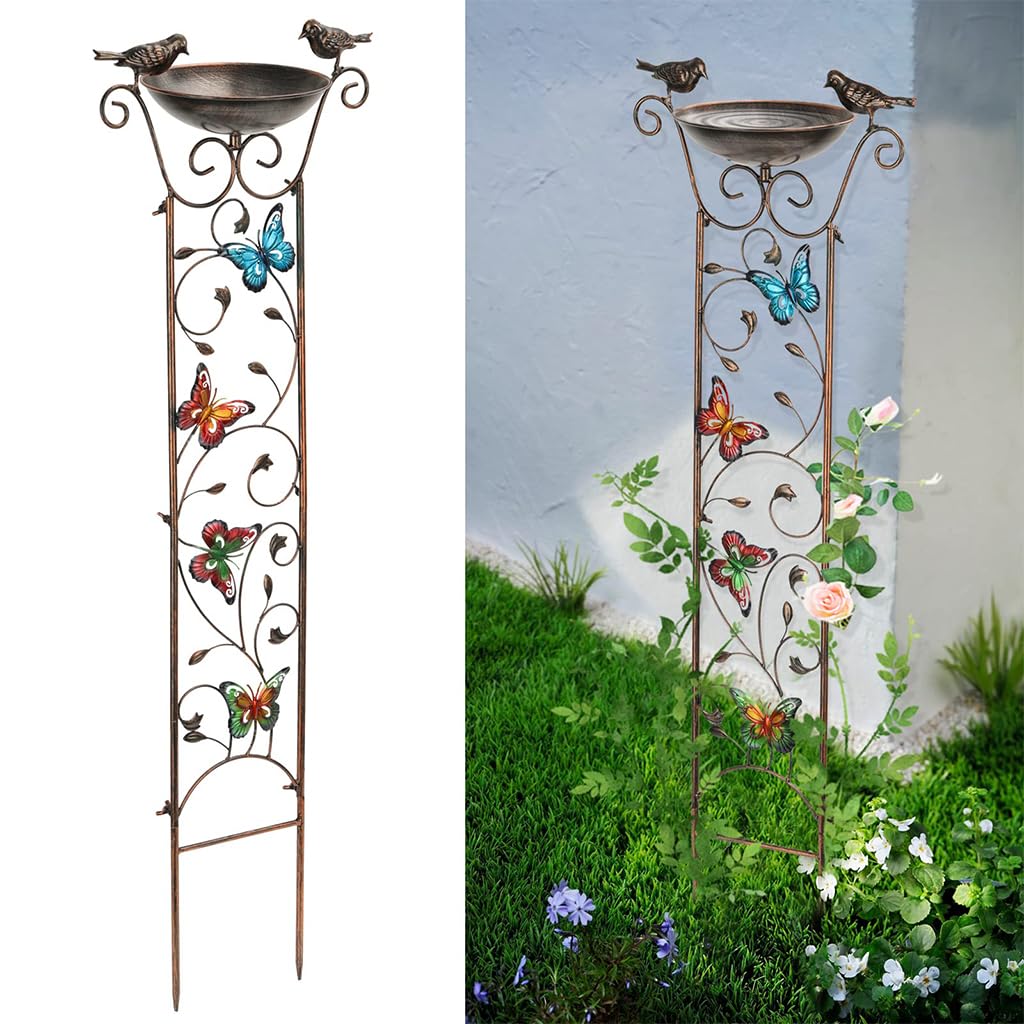 HASTHIP Garden Climber Support Stand with 7 in Bird Bath Bowl and Metal Trellis | 100CM Outdoor Decoration