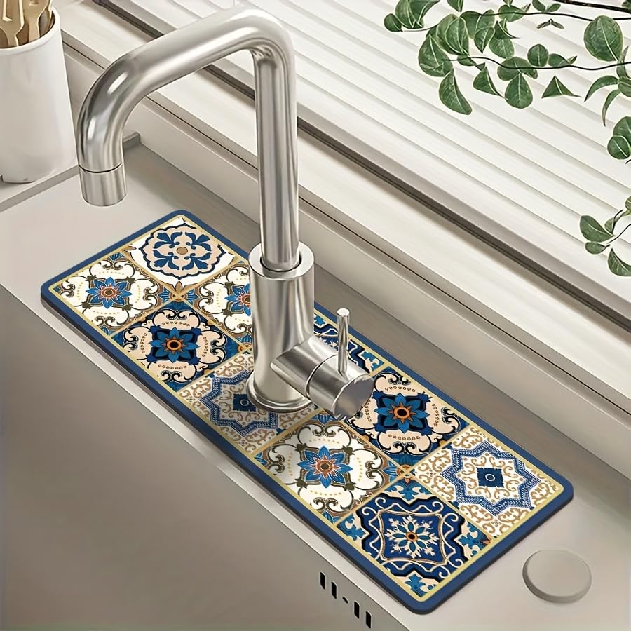 HASTHIP® BathroomSink Tapete de Silicona para Fregadero de Cocina,Alfombrilla Absorbente,Protector Contra Salpicaduras Tapete Secado para Encimera y Grifo Antideslizante y Fácil Limpiar Ideal Cocina