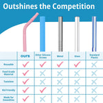 HASTHIP Reusable Silicone Straws 8.4 in for Kids and Adults with Cleaning Brush & Cloth Bag | BPA Free Flexible Drinking Straws