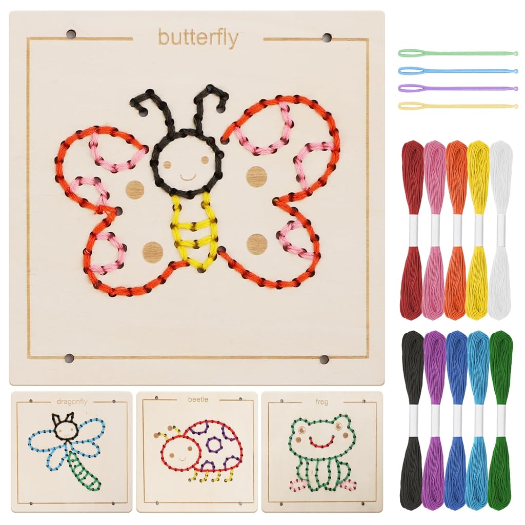HASTHIP® Insect Themed Sewing Kit for Kids, Montessori Bug Lacing Toys Ages 3-5, Fine Motor Skills Educational Threading Board with Butterfly Design, Preschool Science Learning Toy Gift