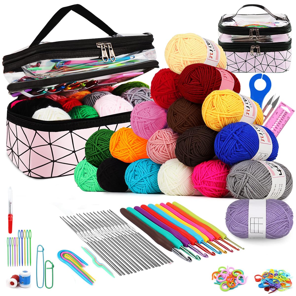 HASTHIP Crochet Kit for Beginners with 130 Pieces and Full Size Hooks | Color Yarn Set