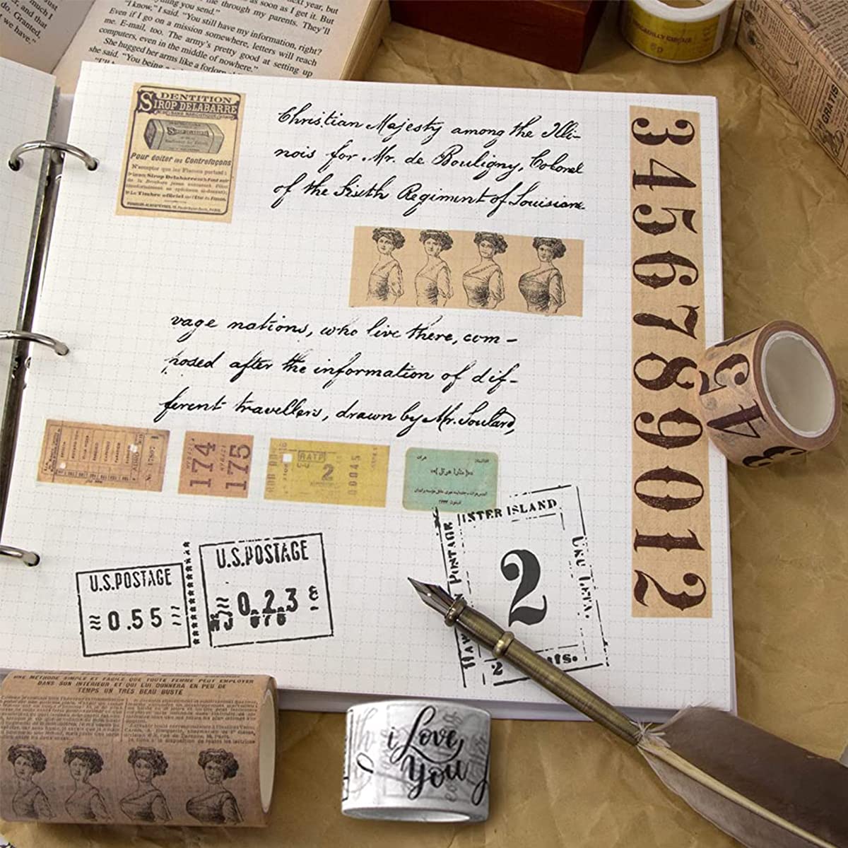 HASTHIP Washi Tape Set for Journals and Scrapbooks with 4 Rolls 78.74 in Each | Vintage Theme