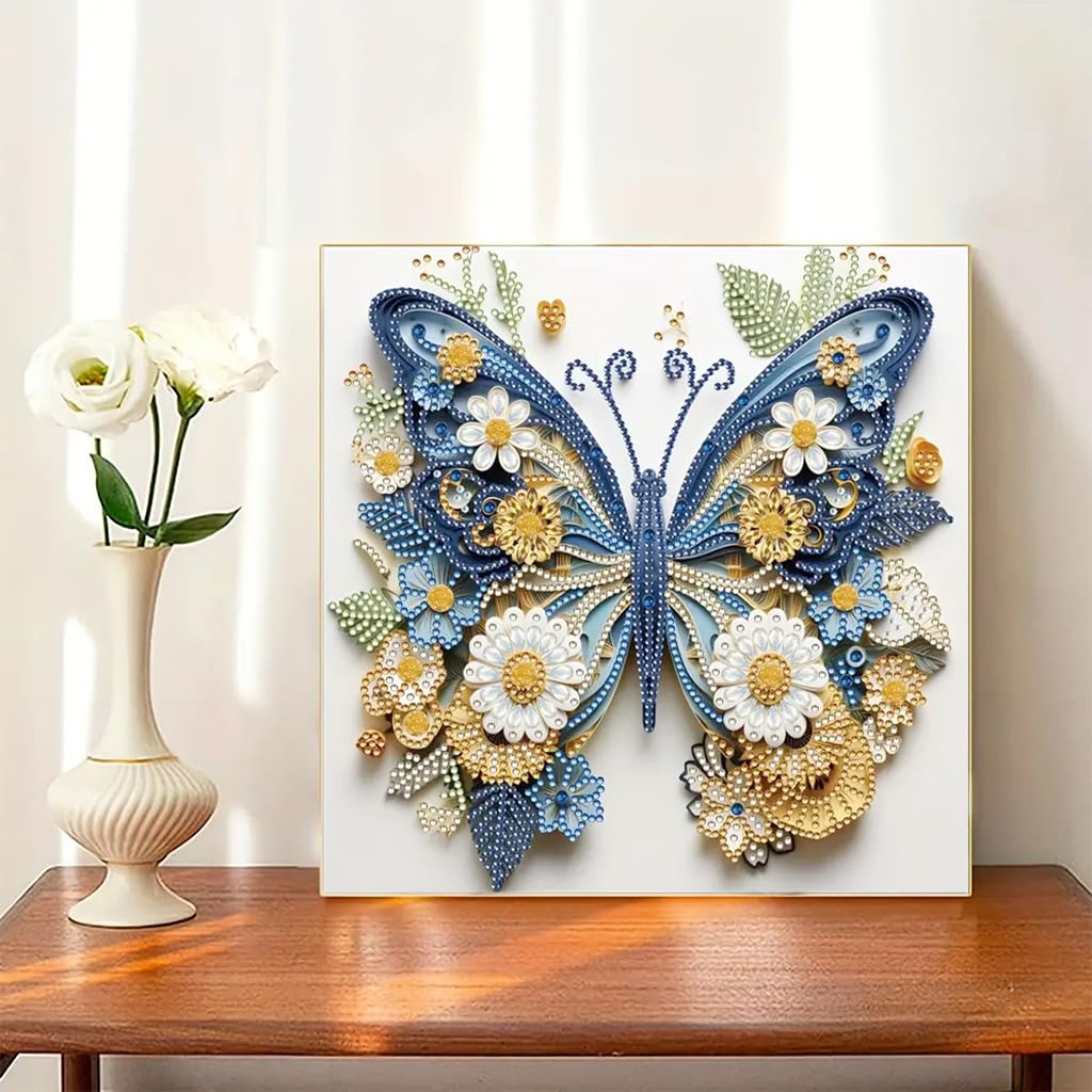 HASTHIP® 5D Diamond Painting Kit - Three-dimensional Diamond Painting, Aesthetic Dazzling Diamond Painting Home Decor DIY Diamond Painting Art Kit with Accessories and Tools, 12x12 Inches (Butterfly)