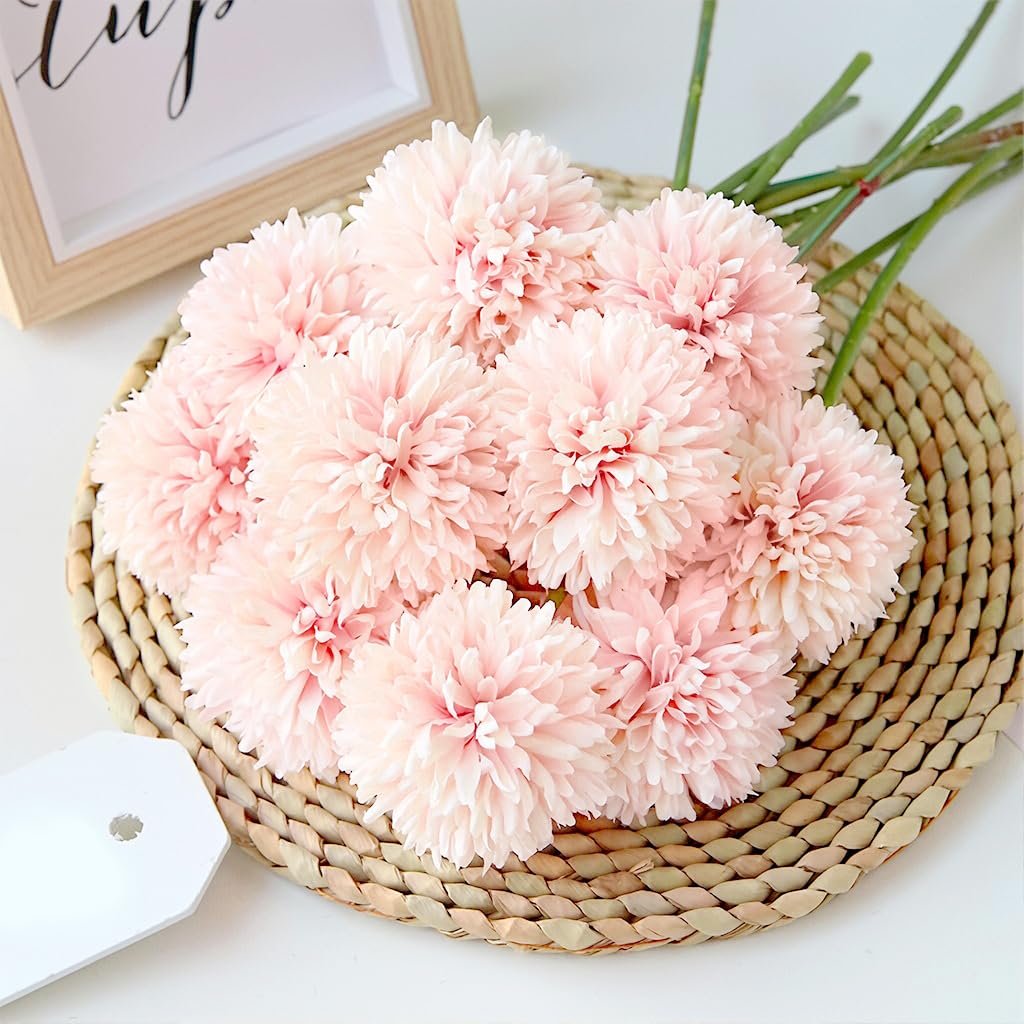HASTHIP Artificial Chrysanthemum Flowers for Table Decor featuring 10pcs 9in Pink Fabric Bouquet