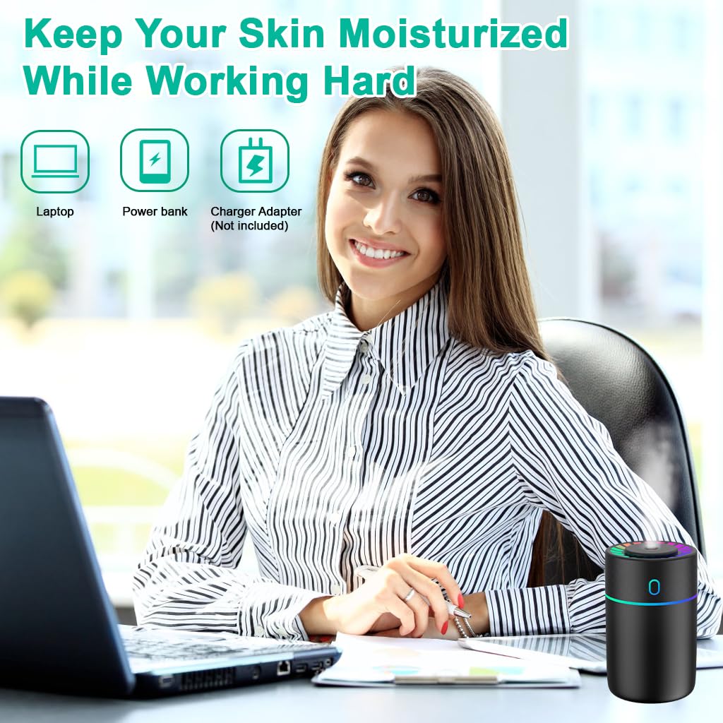 HASTHIP® Humidificador de Coche 230ml,Difusor de Aromas Ultrasónico Portátil con 2 Modos Niebla,Luces LED 7 Colores Apagado Automático USB Recargable para Hogar Oficina y Viaje
