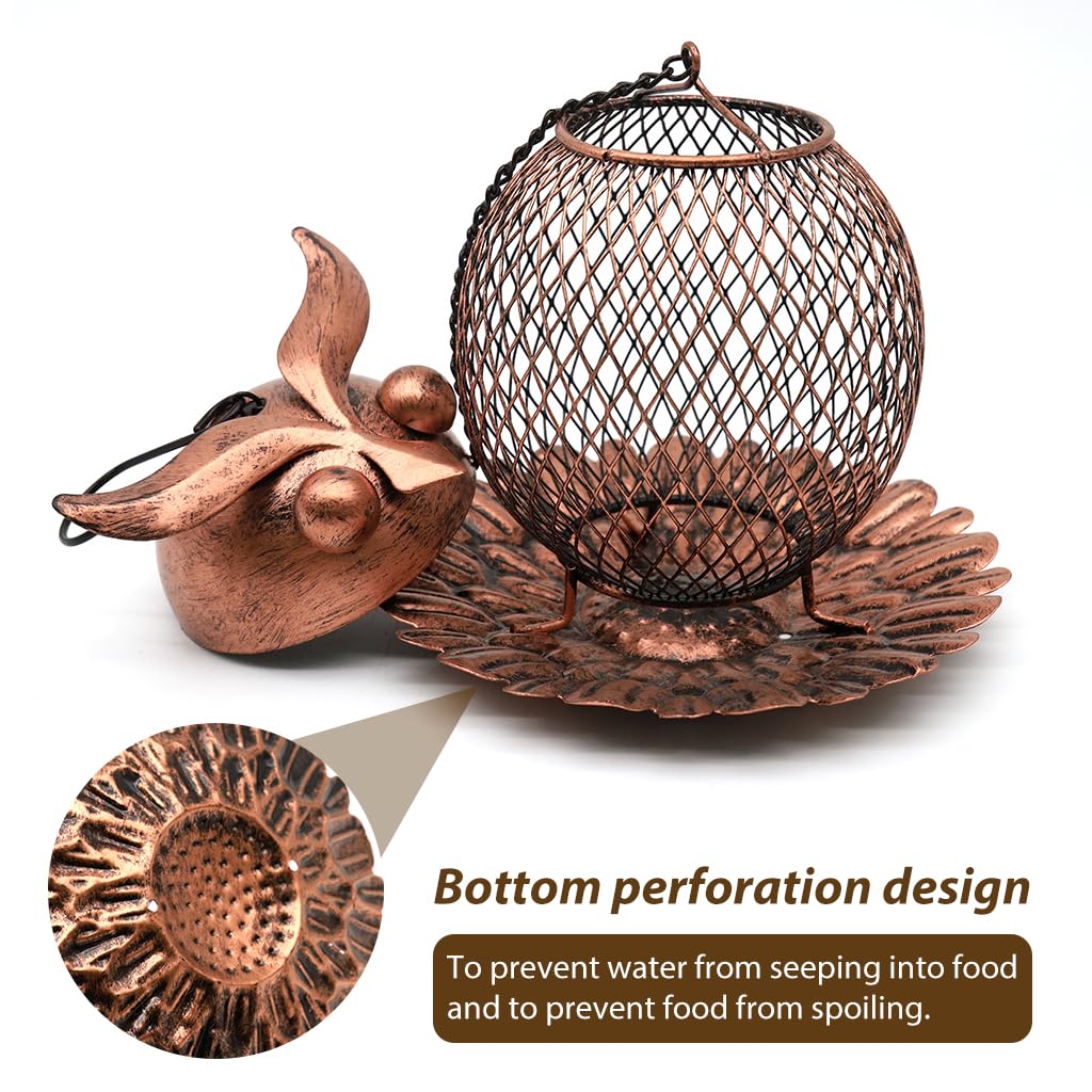 HASTHIP Outdoor Bird Feeder for Garden and Patio with Floral Bottom Tray 14.5x15cm Iron Mesh Owl Design