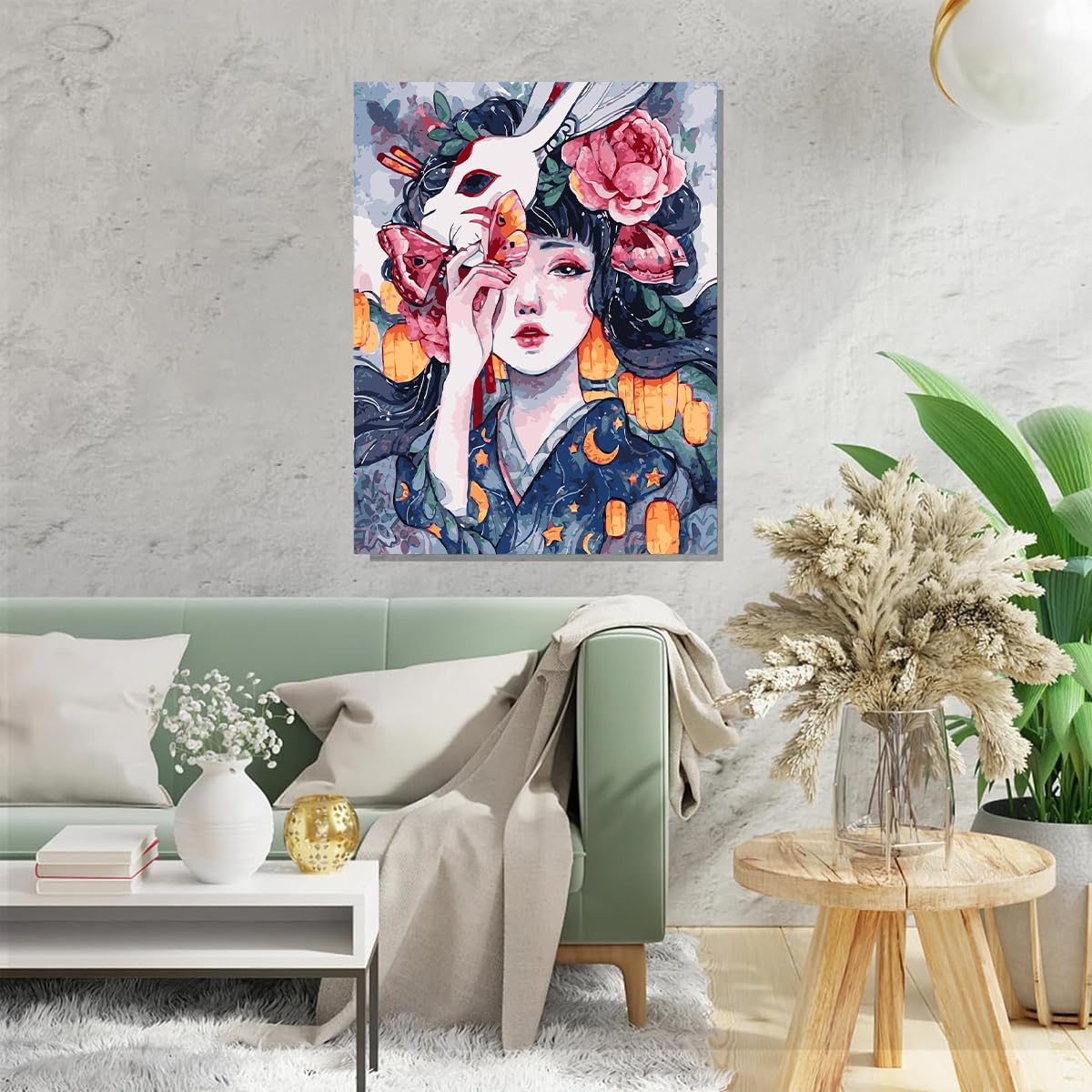 HASTHIP Paint by Number Kit for Japanese Courtesan Art with Acrylic Paints 15.7x20 in Canvas | Ideal DIY Gift and Wall Decor