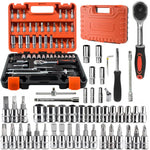 HASTHIP® 53 Pieces 1/4 inch Drive Socket Ratchet Wrench Tool Set with Bit Socket Set Metric and Extension Bar for Auto Repairing and Household