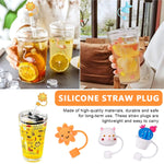 HASTHIP Silicone Straw Tips Cap Lids 12pcs for 6–8 mm Straws with Cute Anti Dust Covers | Reusable Drinking Straw Toppers for Kids