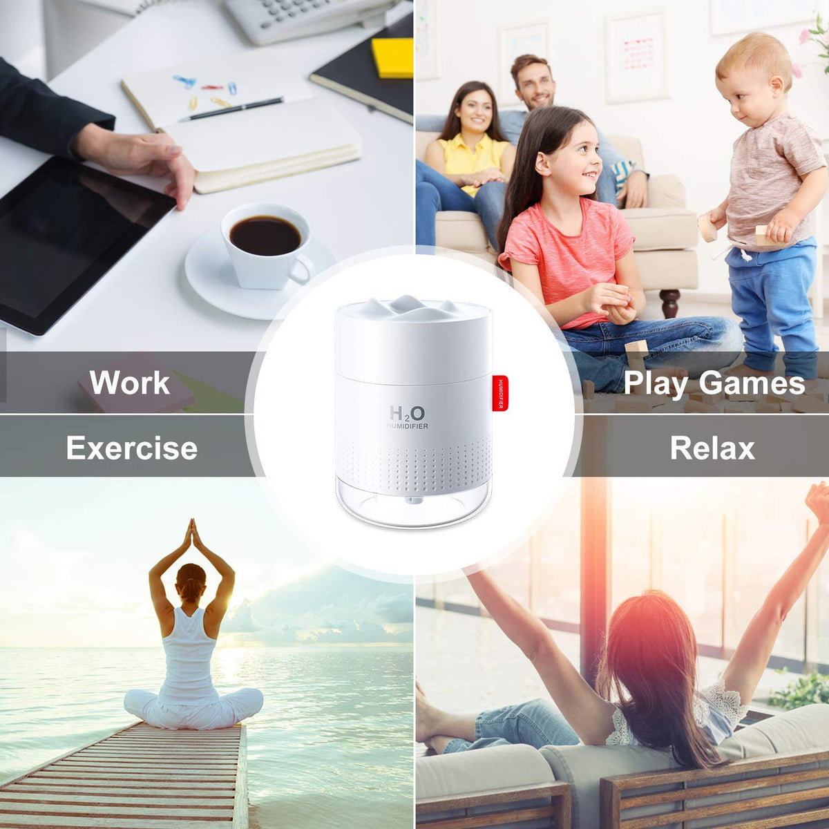 500ml Mini Silent Humidifier Household Car Humidifier Desktop Humidifier with Atmosphere Light Car Office Kids Room Bedroom Auto Shut-Off, 2 Spray Modes,LED (white)