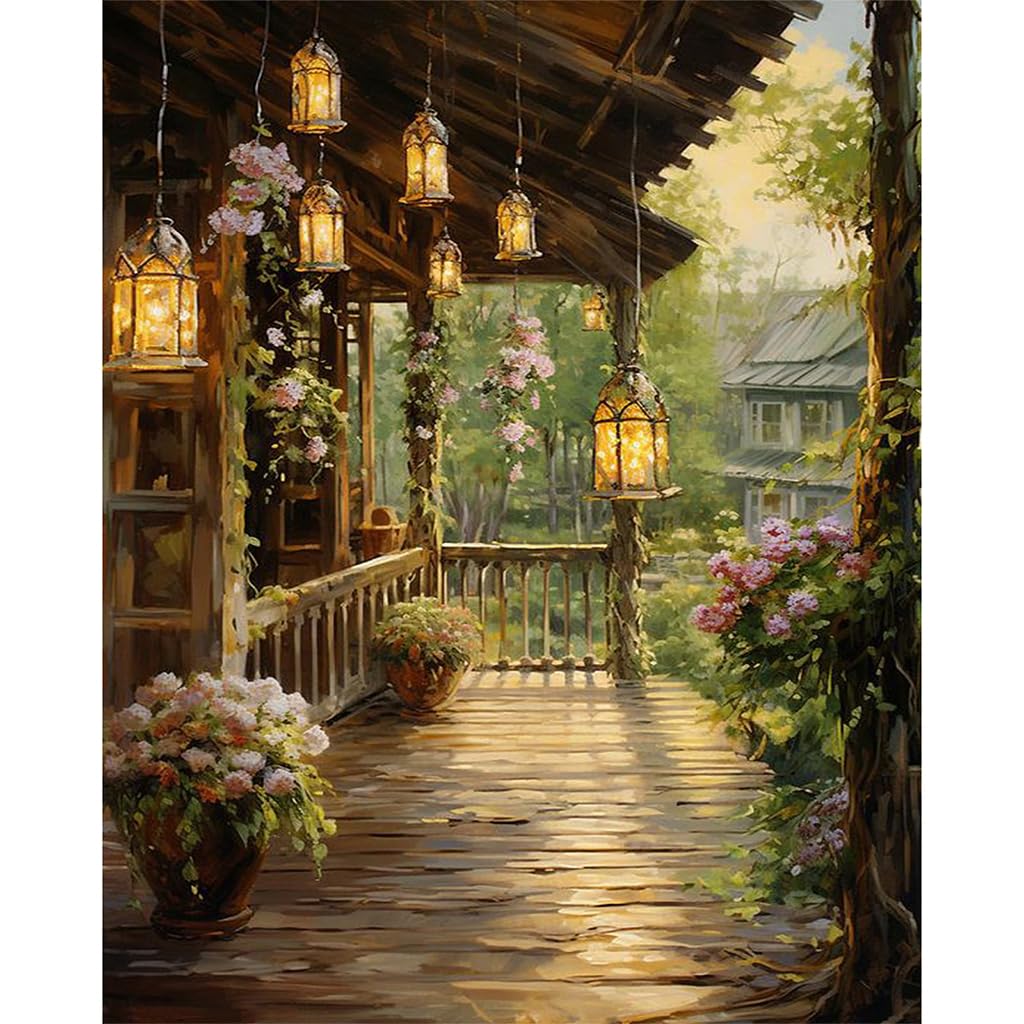 HASTHIP® DIY Paint by Numbers Kit Countryside Hallway DIY Oil Paint Paint by Numbers Canvas Oil Paint Wall Decoration DIY Number Painting Natural Scenery Oil Paint Home Decoration, 40 x 50 cm