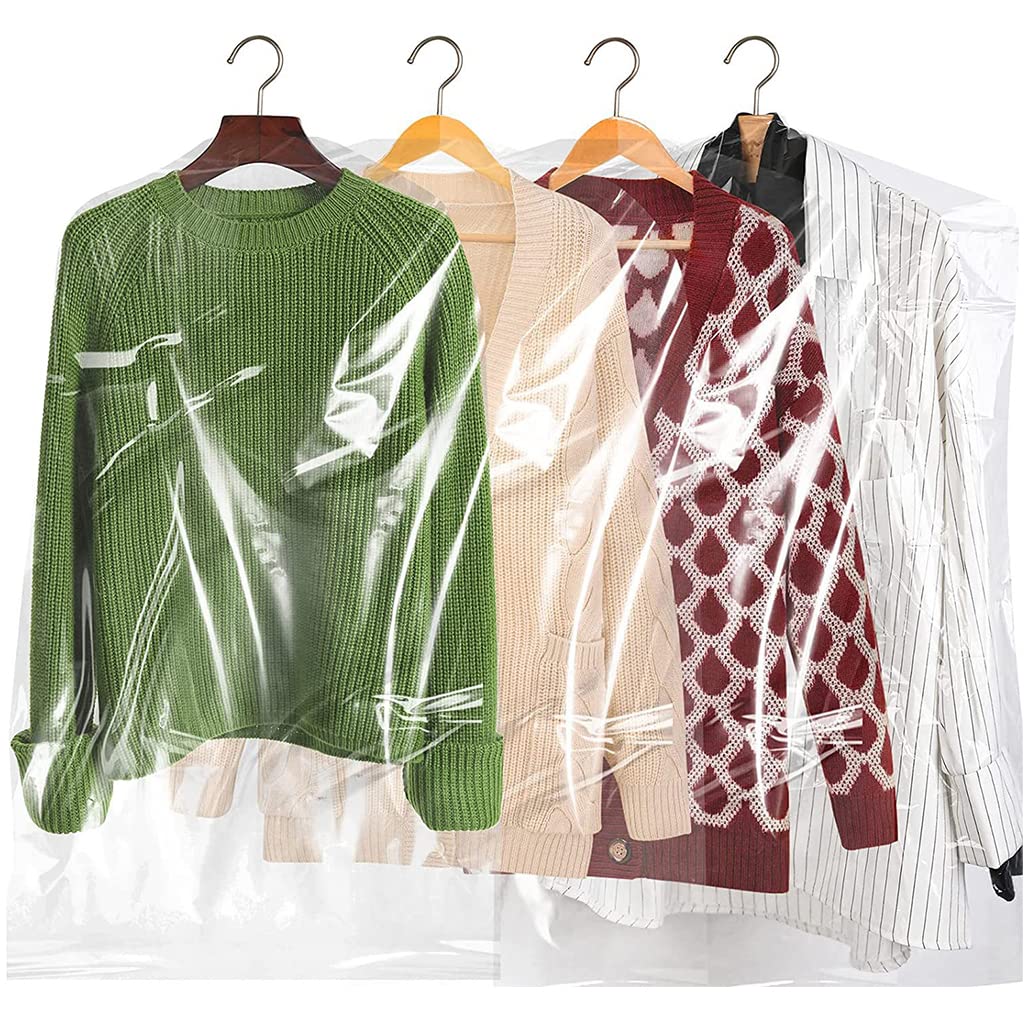 HASTHIP Plastic Hanging Garment Bag for Wardrobe Storage with Hanger Hole | 30pcs 23.6 x 35.4 in Transparent Dustproof Covers