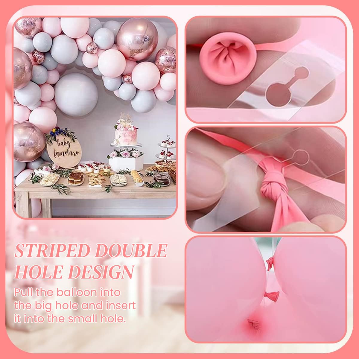 HASTHIP Balloon Decorating Strip Kit for DIY Arch Garland with 32Ft Tape & 300 Dots | Includes Tying Tools and Flower Clips