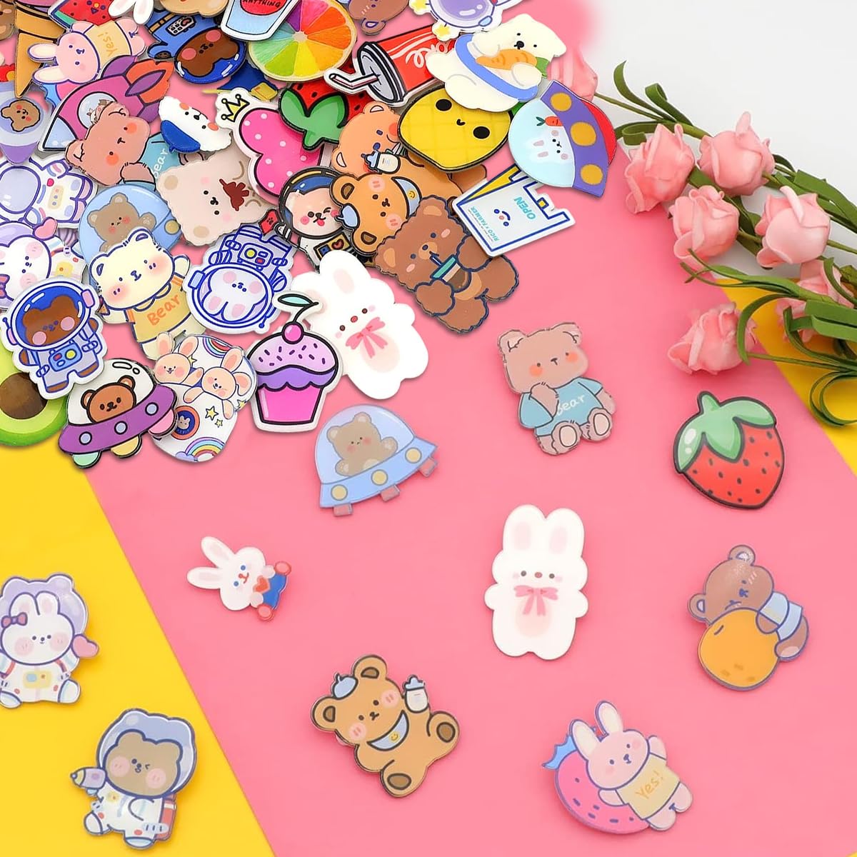 HASTHIP Cartoon Brooch Pins for Backpacks featuring 50pcs Acrylic Kawaii Designs | DIY Accessories