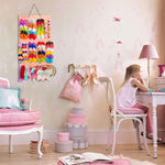 HASTHIP Hair Bows Holder for Girls featuring 16 Ribbons & 2 Carabiners | Soft Felt Wall Organizer