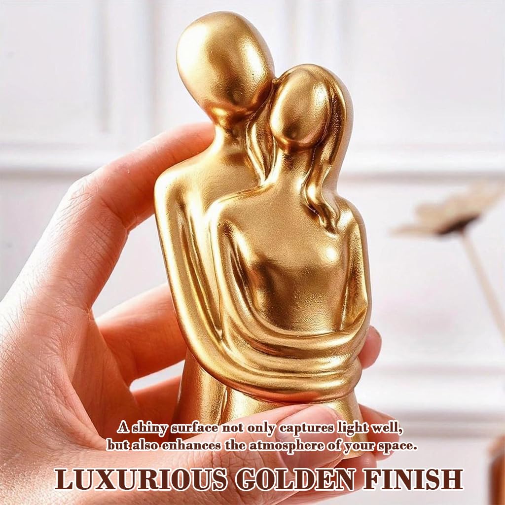 HASTHIP Romantic Couple Desk Statue for Home Decor with 1.96x4.21 in Golden Resin Finish