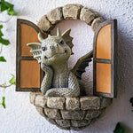 HASTHIP® Wall Decor Cute Dinosaur Statue Ornament Door Ornament Resin Art Dinosaur Garden Decoration Rustic Home Decor Window Decor Home Gift, 12.5x15.4cm