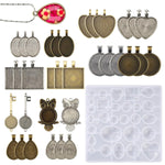 HASTHIP® 35Pcs Resin Molds Set Pendant Trays DIY Jewelry Making Resin Molds Set, 7 Styles Metal Pendant Backs and 1 Pc Silicone Epoxy Jewelry Casting Molds for Pendant Crafting DIY Jewelry Gift Making
