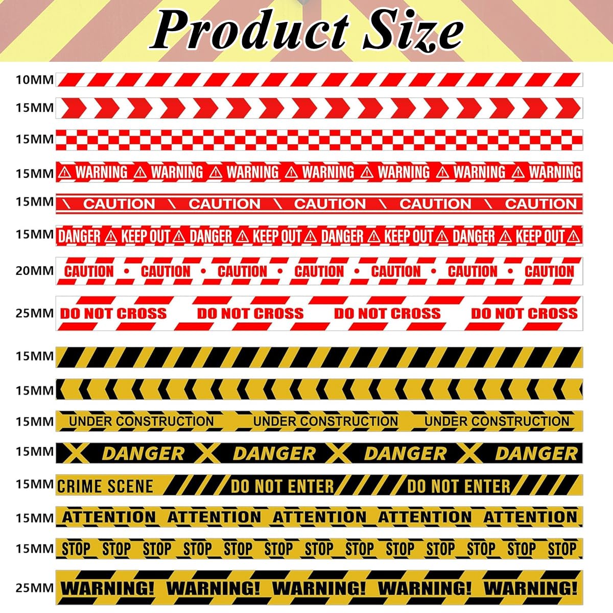 HASTHIP Caution Line Washi Tape Set for DIY Crafts with 16 Rolls and 8 Unique Designs