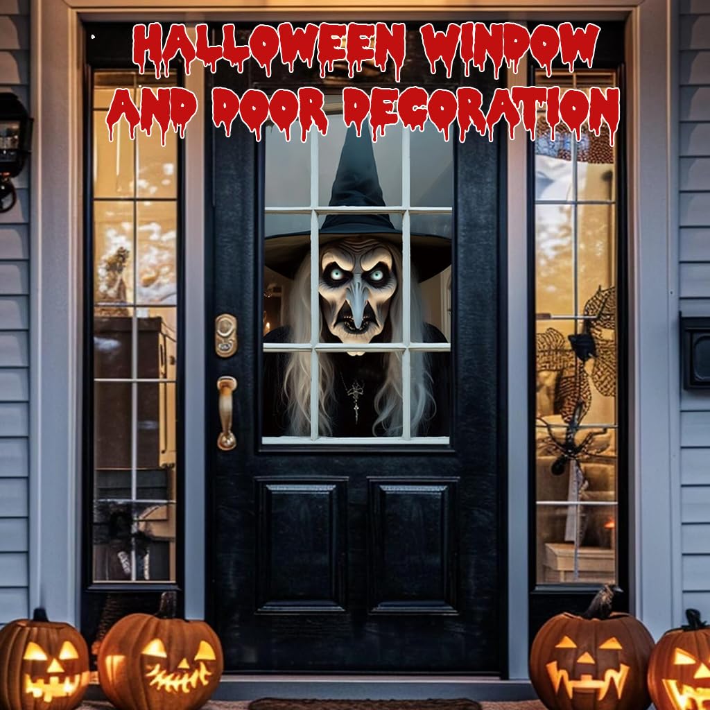 HASTHIP Halloween Window Cover for Haunted Houses with 80x120cm Witch Face Banner | Indoor and Outdoor Scary Decoration