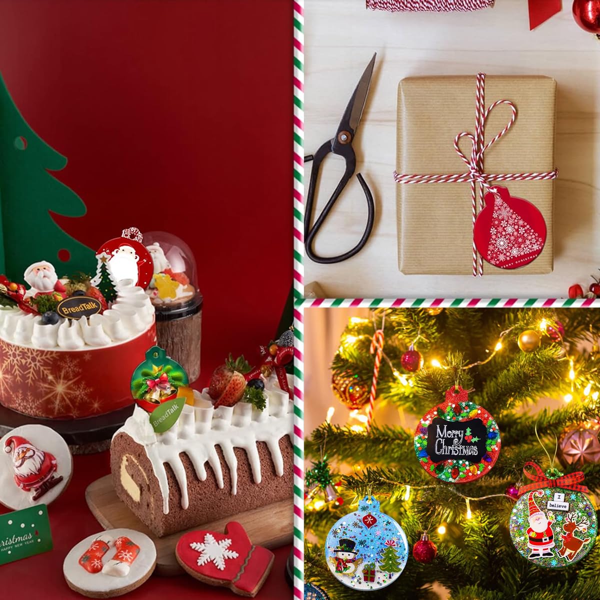 DIY Christmas Tree Hanging Ornament Resin Mold Set of 6pcs 2.75" Round Pendant Silicone Molds for Epoxy Resin, DIY Keychain Pendent Mold