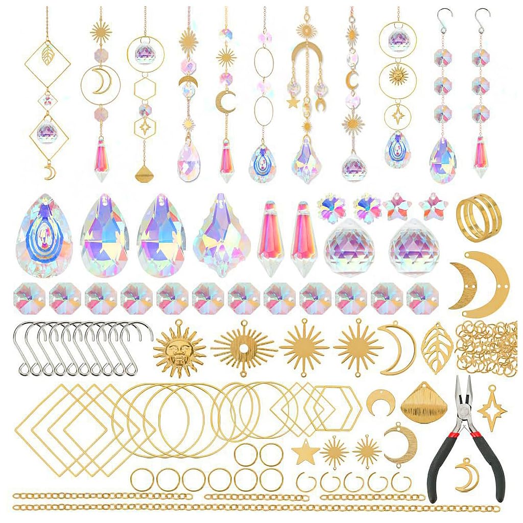 HASTHIP DIY Sun Catchers Making Kit for Adults with 200 Crystal Prism Accessories | Window and Garden Hanging Decor