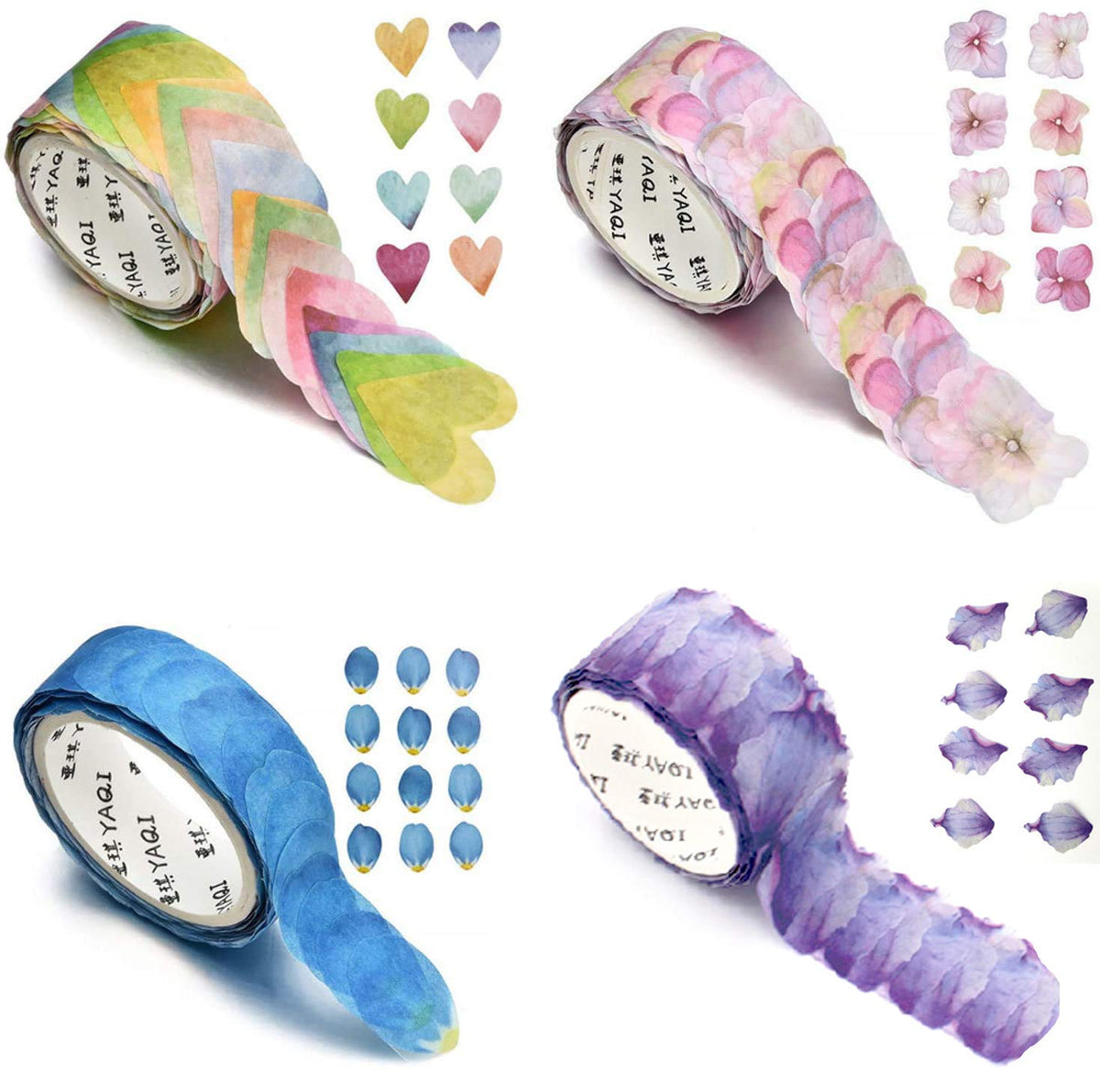 HASTHIP Washi Tape for Scrapbooking and Journals featuring 4 Rolls with 200 Petals Each | Purple