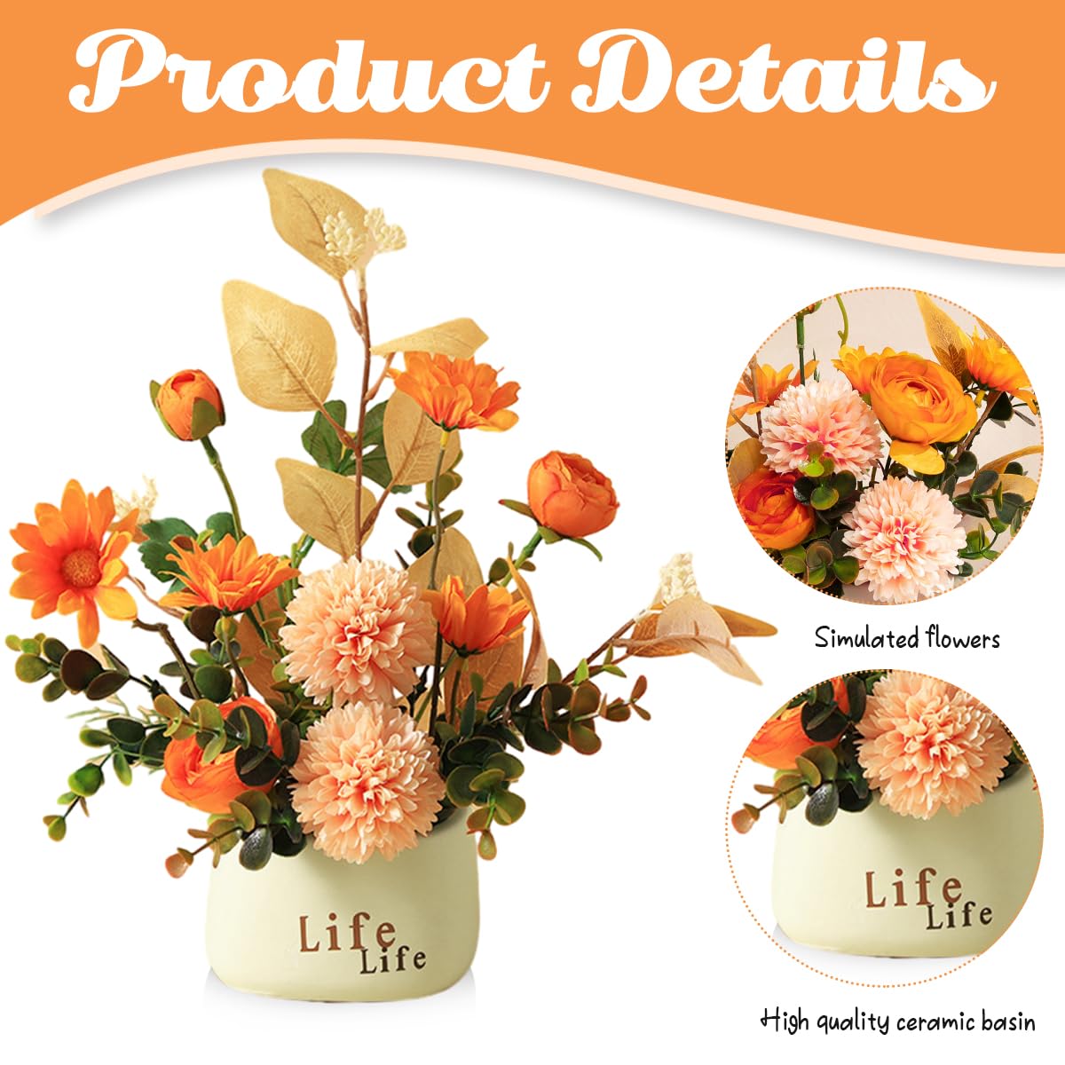 HASTHIP® Realistic Rose Flower Ornament Ceramic Flower Pot Decoration Realistic Rose Flower Home Decoration 10.6 Inches Office Desk Artificial Flower Ornament for Home Office