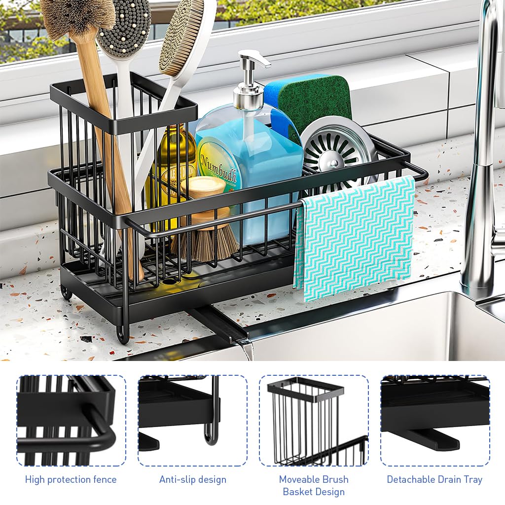 HASTHIP Sink Organizer for Kitchen Countertop with Sponge Holder and No Drill 2PCS Set