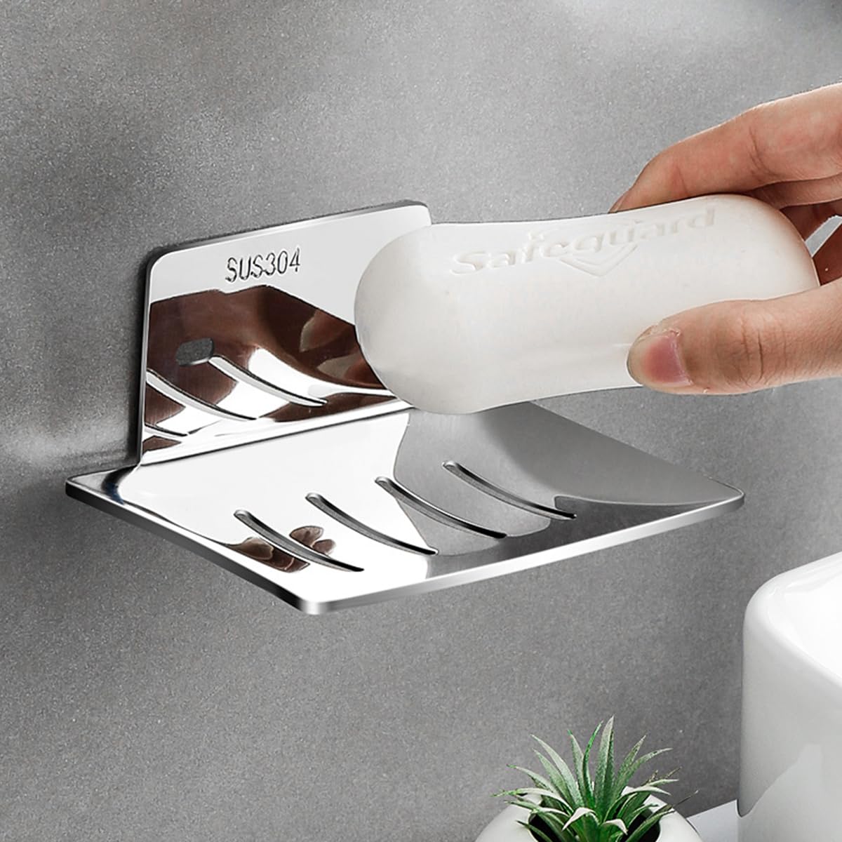 HASTHIP Soap Holder for Bathroom featuring 4.53×3.15 in Self‑Draining Design with 304 Stainless Steel | Wall Mounted Shelf