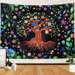 UV Luminous Tree of Life Tapestry, Fantastic Flowers Tapestry Glow In The Dark, UV Reactive Black Light Tapestries Posters Wall Hanging for Bedroom Dorm Living Room Decor (51inch x 59inch)