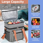 HASTHIP Expandable Insulated Lunch Bag for Office and School with Double Deck 10kg Capacity | Leakproof Grey Cooler for Travel and Picnic