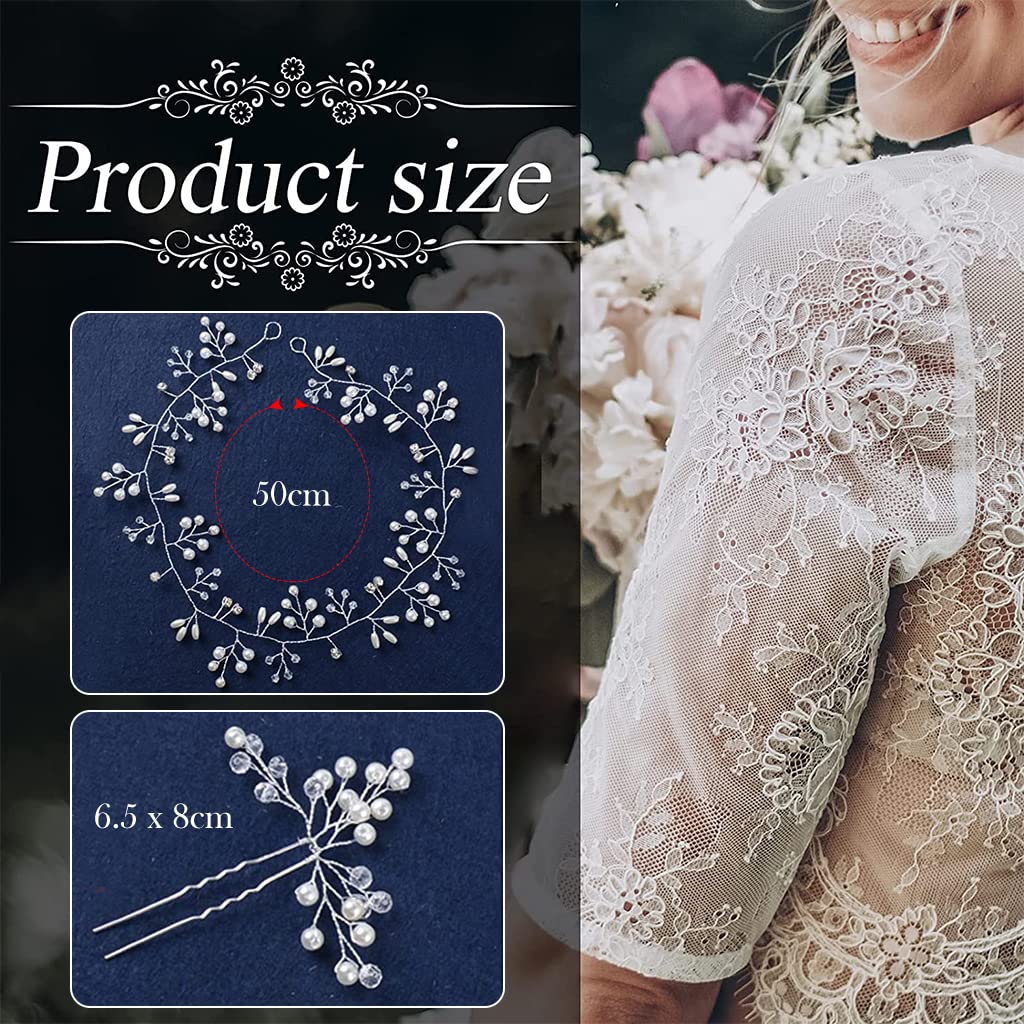 SANNIDHI® 5Pcs Bridal Hair Pin/Girls Hair Accessories, Flower Hair Accessories, Pearl Metal Wedding Hair Vine Crystal Beaded Hair Piece for Bride, Bridesmaids, Anniversary