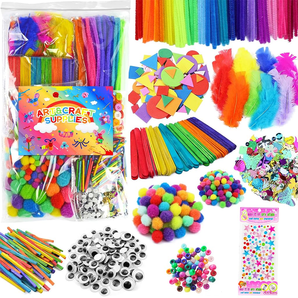 HASTHIP Art and Crafts Supplies Kit for Kids DIY Projects with Colorful Buttons and Googly Eyes | Ideal for Educational and Creative Activities