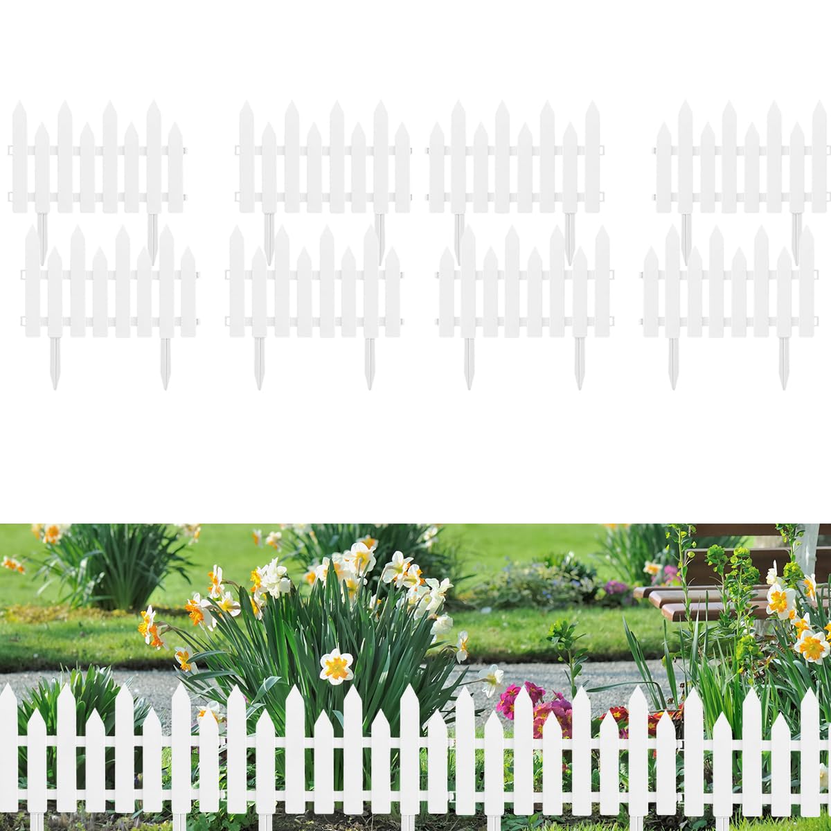 HASTHIP Outdoor Garden Fence Border for Pathways and Lawns with Pointy Stake PVC Panels 50x30cm 8 Pcs