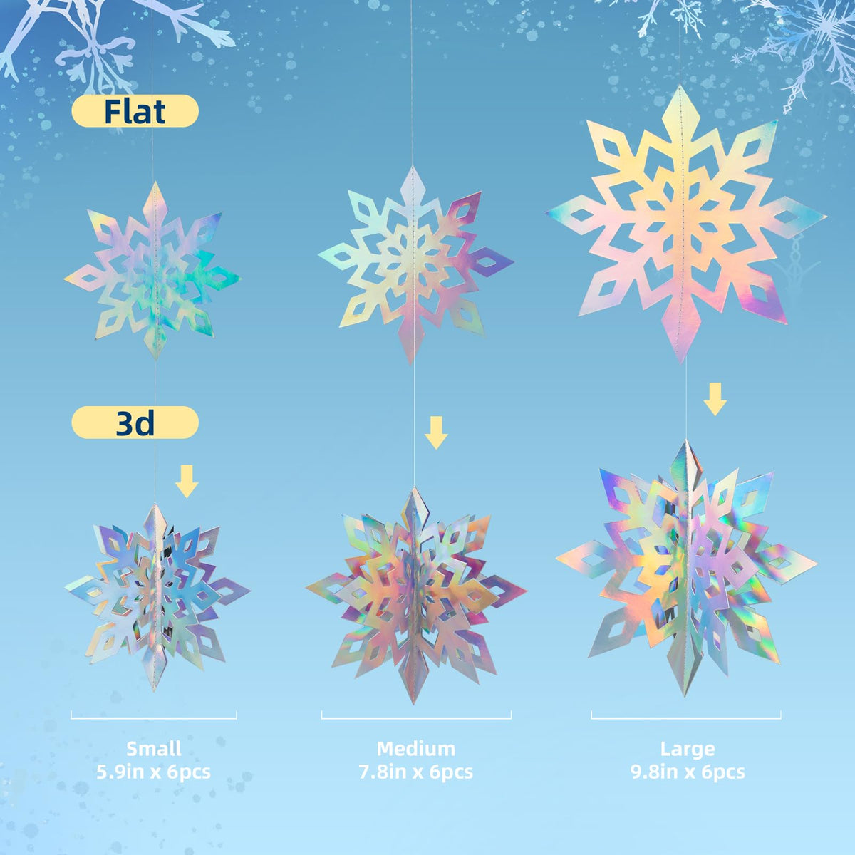 HASTHIP Christmas Snowflake Decorations for Winter Parties featuring 18PCS 3D Iridescent Paper Designs