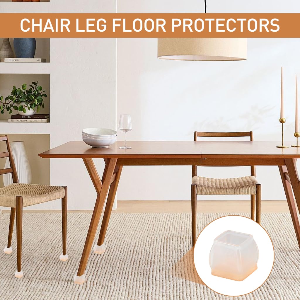 HASTHIP Chair Leg Floor Protectors for Tilting and Vertical Legs 16 pcs with Felt Pads | Transparent TPE Sleeve 3.2x2.2~4.2x3 cm